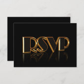 招待状応答カードブラック金ゴールドシック 出欠カード (正面/裏面)