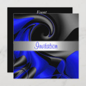 招待状抽象芸術ブルーカーブ 招待状 (正面/裏面)