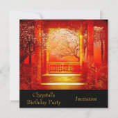 招待状招待状バースデーパーティーアジアシーンレッド 招待状 (正面)