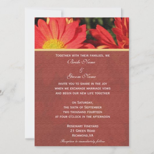 招待状新郎新婦。デイジー花 招待状 (正面)