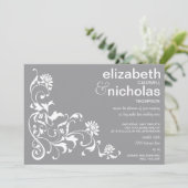 招待状灰色エレガントな花の華麗さの結婚 招待状 (スタンド正面)