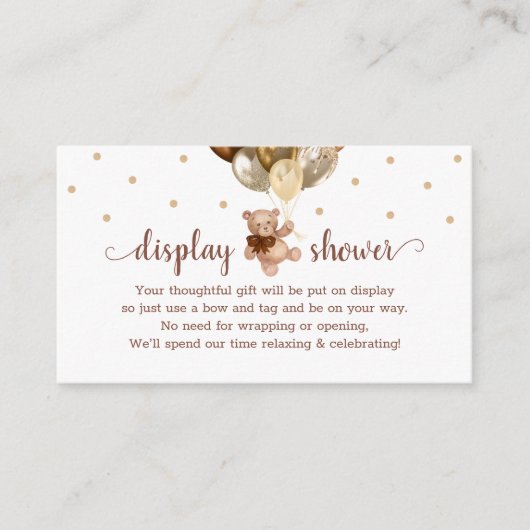 招待状用テディベア表示シャワーインサート エンクロージャーカード (正面)