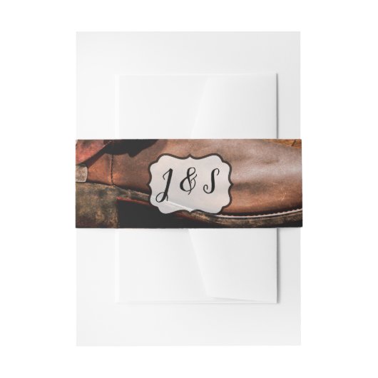 招待状用帯カウボーイブーツバーンウッドルスティ 招待状ベリーバンド (正面例)