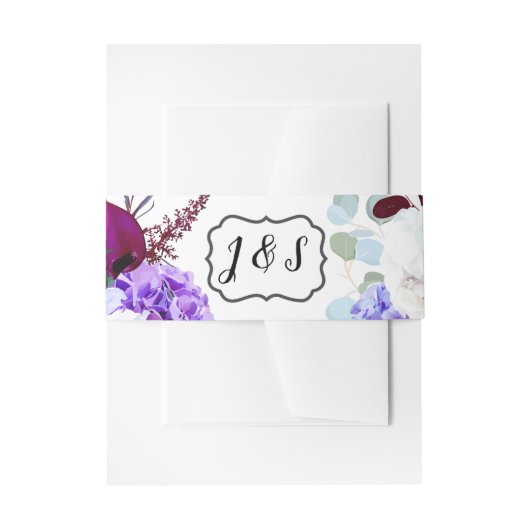 招待状用帯ラベンダーハイビスカスオンホワイト 招待状ベリーバンド (正面例)