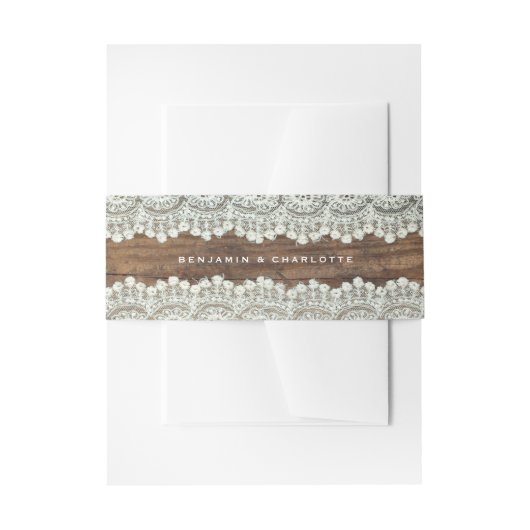 招待状用帯|の素朴な木製のレースの結婚式 招待状ベリーバンド (正面例)