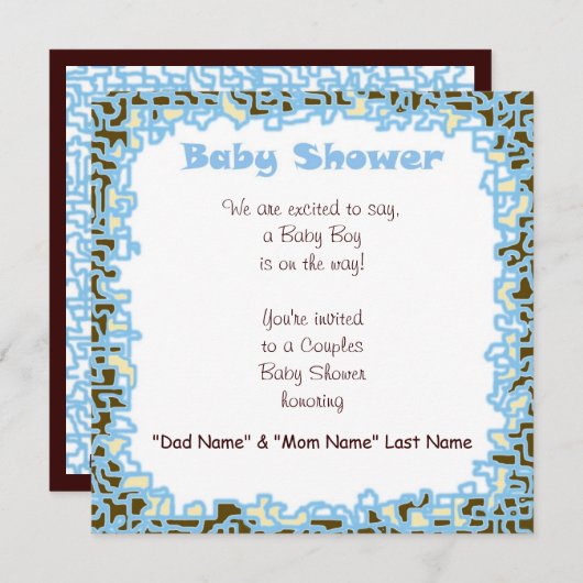 招待状男の赤ちゃんベビーシャワー青い茶色のカード 招待状 (正面/裏面)