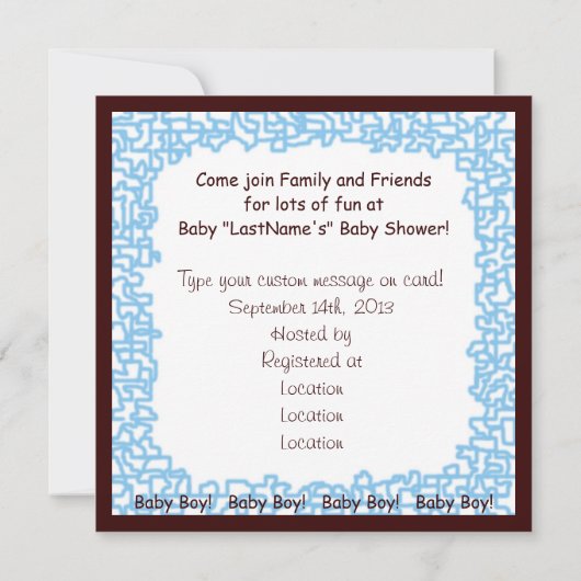 招待状男の赤ちゃんベビーシャワー青い茶色のカード 招待状 (裏面)