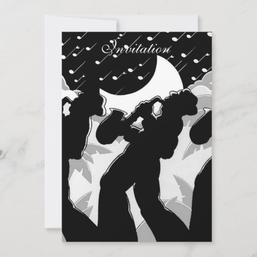 招待状白黒ジャズ 招待状 (正面)