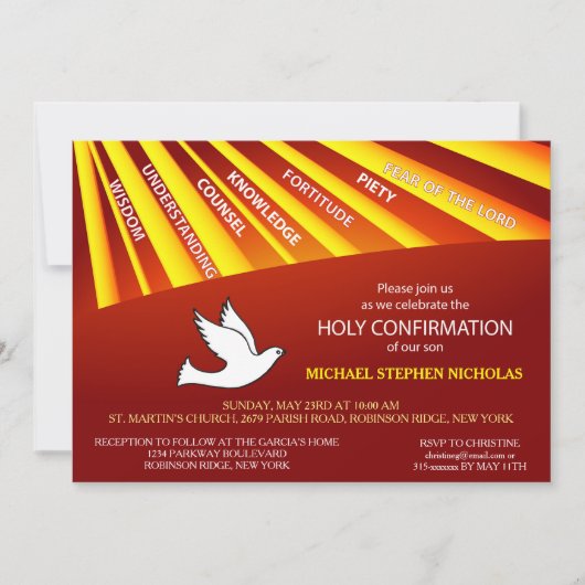 招待状確認金ゴールドと赤線 招待状 (正面)