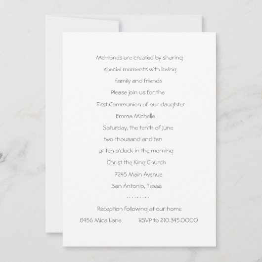 招待状第一聖体首位キルティングピンクの結晶 招待状 (裏面)