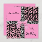 招待状第1410代の誕生日野生ピンク牛 招待状 (正面/裏面)