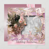 招待状結婚のピンクの写真フローラ枠 招待状 (正面/裏面)