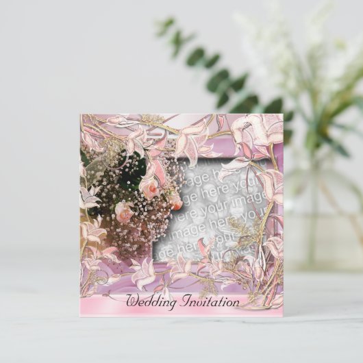 招待状結婚のピンクの写真フローラ枠 招待状 (スタンド正面)