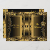 招待状結婚の古い金ゴールドアールデコフローラ 招待状 (正面/裏面)