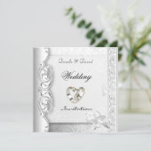 招待状結婚スエレガントホワイトレースリングや輪 招待状 (スタンド正面)