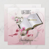 招待状結婚ピンクフローラリングや輪 招待状 (正面/裏面)