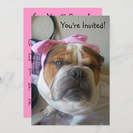 招待状英国のブルドッグ誕生日または任意のオカ 招待状 (正面/裏面)