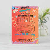 招待状誕生日カラフル 招待状 (スタンド正面)