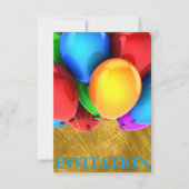 招待状誕生日カーニバルバルーン金ゴールド 招待状 (正面)