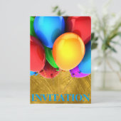 招待状誕生日カーニバルバルーン金ゴールド 招待状 (スタンド正面)