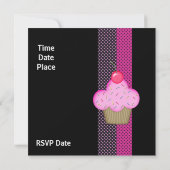 招待状誕生日ガールズカップケーキピンクスポット 招待状 (裏面)