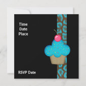 招待状誕生日ガールズカップケーキブルー 招待状 (裏面)