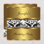 招待状誕生日パーティフローラ金ゴールド白黒3 招待状 (正面/裏面)