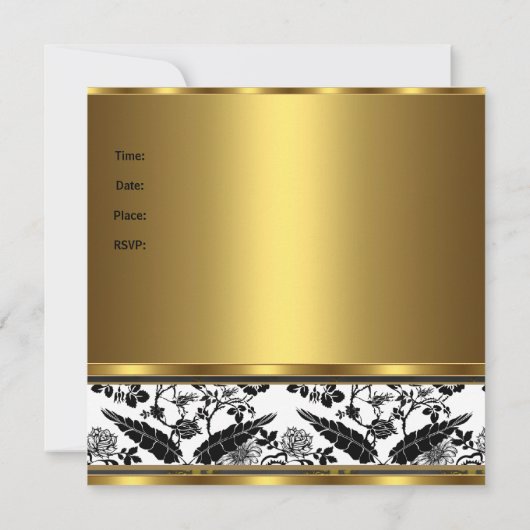 招待状誕生日パーティフローラ金ゴールド白黒3 招待状 (裏面)