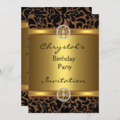 招待状誕生日パーティワイルドアニマル金ゴールドジュエル 招待状 (正面/裏面)