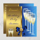 招待状誕生日パーティーエレガントブルーブラック金ゴールド 招待状 (正面/裏面)