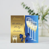 招待状誕生日パーティーエレガントブルーブラック金ゴールド 招待状 (スタンド正面)