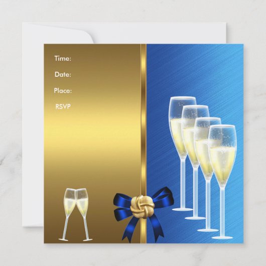 招待状誕生日パーティーエレガントブルーブラック金ゴールド 招待状 (裏面)