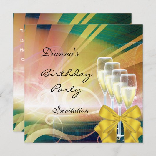 招待状誕生日パーティーエレガントモダングリーンゴル 招待状 (正面/裏面)