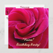 招待状誕生日パーティーピンクローズフラワーカード 招待状 (正面/裏面)