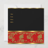 招待状誕生日パーティーフローラ金ゴールドブラックレッドアジア 招待状 (裏面)