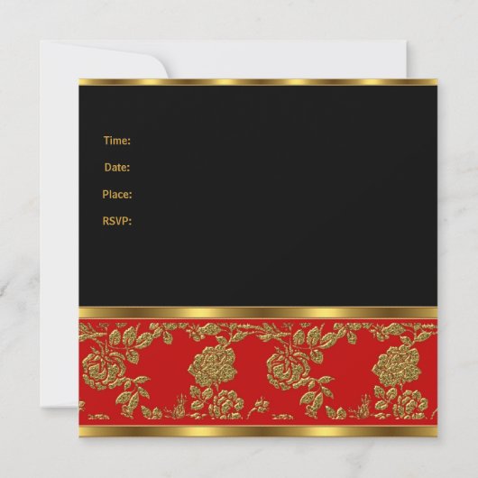 招待状誕生日パーティーフローラ金ゴールドブラックレッドアジア 招待状 (裏面)