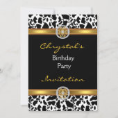 招待状誕生日パーティー動物の牛の金ゴールド宝石 招待状 (正面)