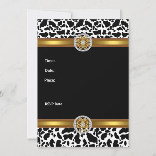 招待状誕生日パーティー動物の牛の金ゴールド宝石 招待状 (裏面)