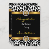 招待状誕生日パーティー動物の牛の金ゴールド宝石 招待状 (正面/裏面)