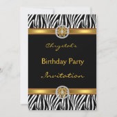 招待状誕生日パーティー動物ゼブラ金ゴールドジュエル 招待状 (正面)