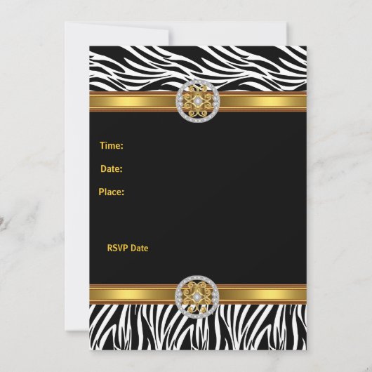 招待状誕生日パーティー動物ゼブラ金ゴールドジュエル 招待状 (裏面)