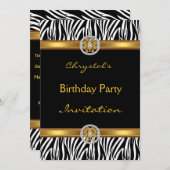 招待状誕生日パーティー動物ゼブラ金ゴールドジュエル 招待状 (正面/裏面)