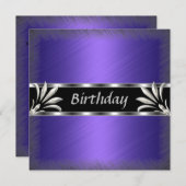 招待状誕生日パープルシルバーフローラ 招待状 (正面/裏面)