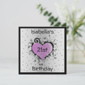 招待状誕生日パープルハートオンブラック 招待状 (スタンド正面)