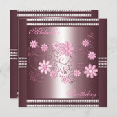 招待状誕生日ピンクフローラ 招待状 (正面/裏面)