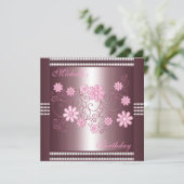 招待状誕生日ピンクフローラ 招待状 (スタンド正面)