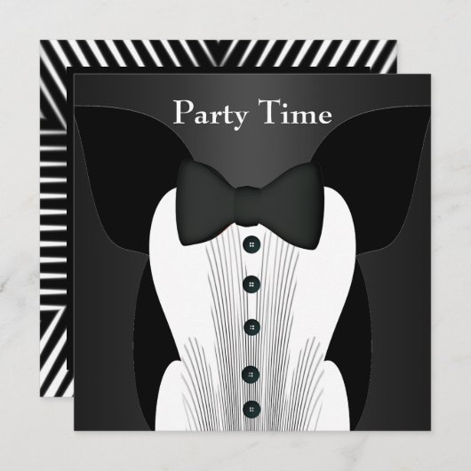 招待状誕生日ブラックタイスーツ 招待状 (正面/裏面)