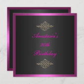 招待状誕生日ブラックピンク&金ゴールドトリム 招待状 (正面/裏面)