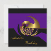 招待状誕生日ブラック&パープル金ゴールド抽象芸術 招待状 (正面)