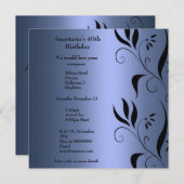 招待状誕生日ブルーとブラックフローラ 招待状 (正面/裏面)